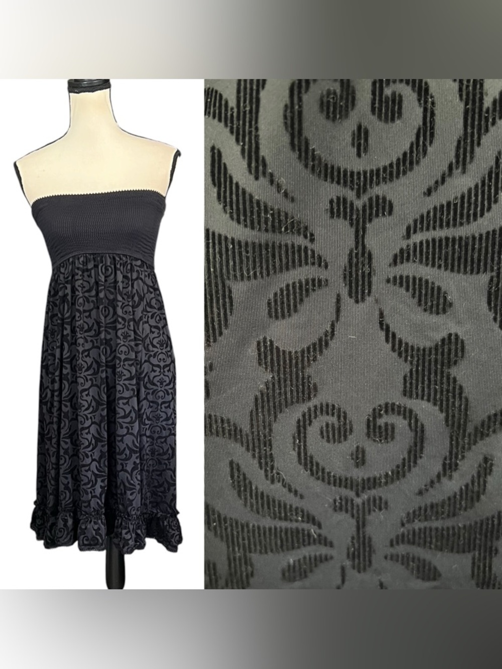 Vintage Betsey Johnson Swim Velvety Burnout Strapless Dress / Swim Suit Cover Up
